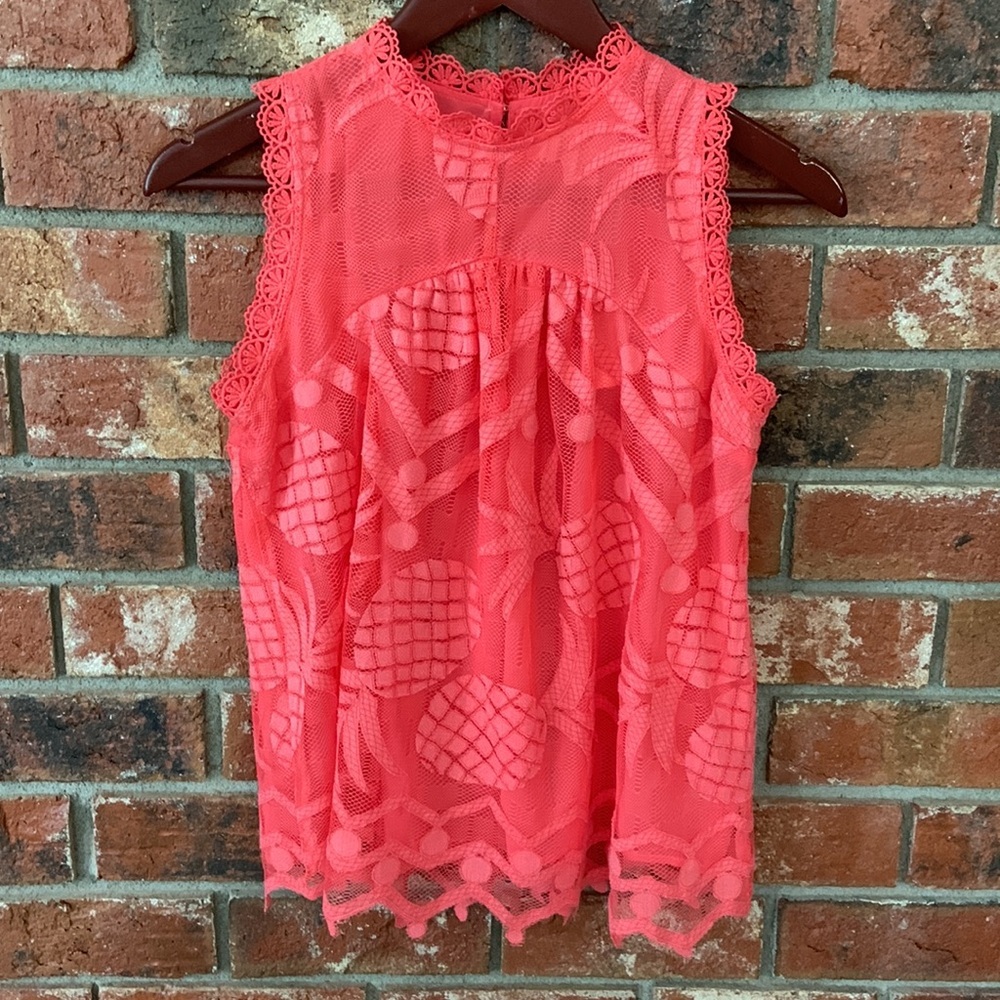 Maeve Coral Pink Sleeveless Lace Blouse - Picture 3 of 11